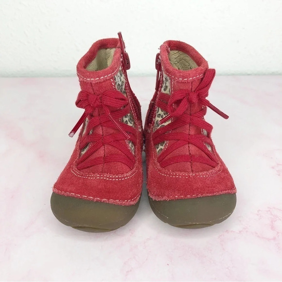 Stride Rite boots Holly leopard print and red suede side zip size 3 infant - Picture 3 of 13